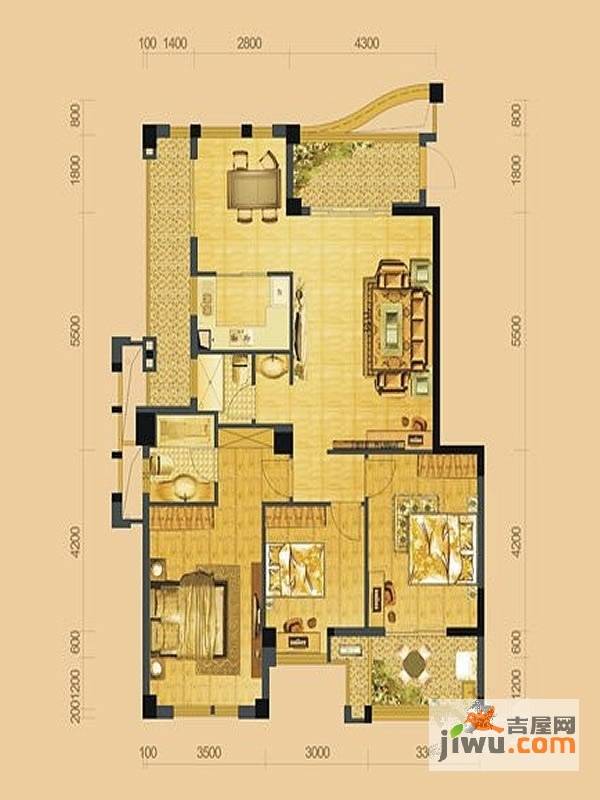 中庚帝国大苑3室2厅2卫123㎡户型图