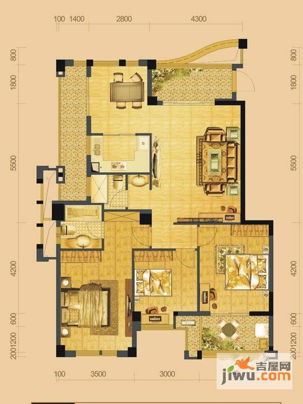 中庚帝国大苑3室2厅2卫123㎡户型图