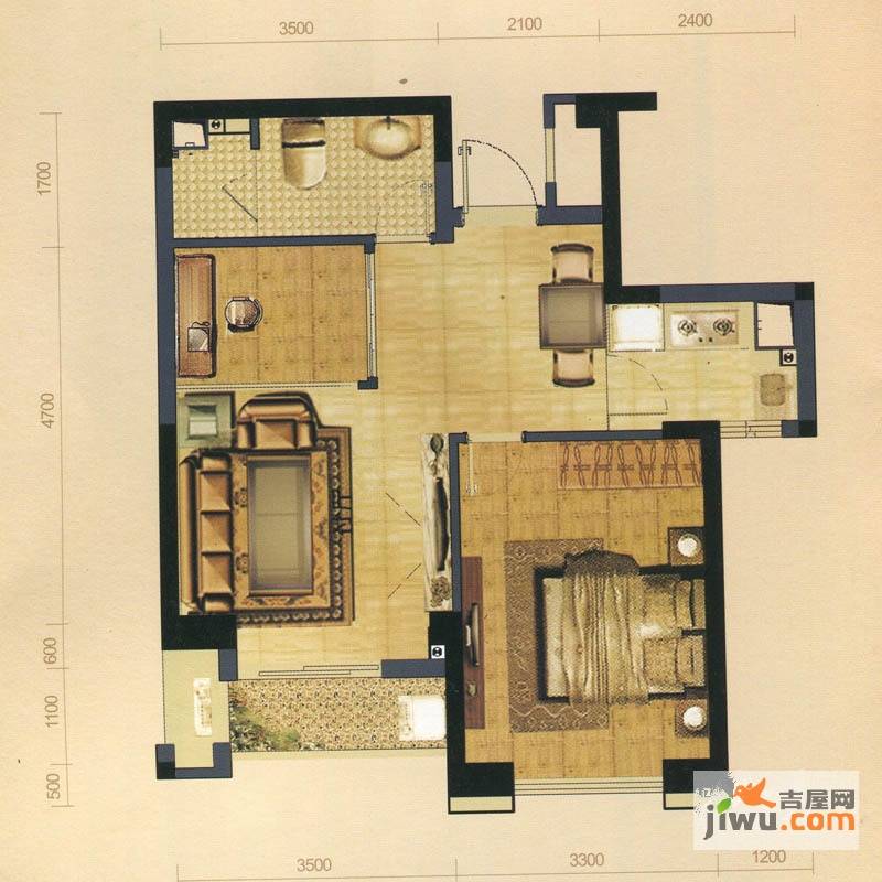 中庚帝国大苑2室2厅1卫57.9㎡户型图