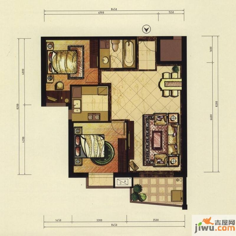 恒力城2室1厅1卫86.3㎡户型图