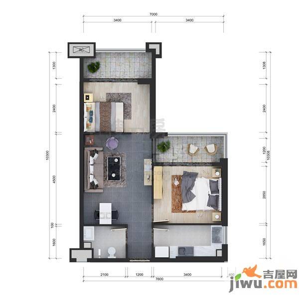 中海华侨城2室2厅1卫户型图