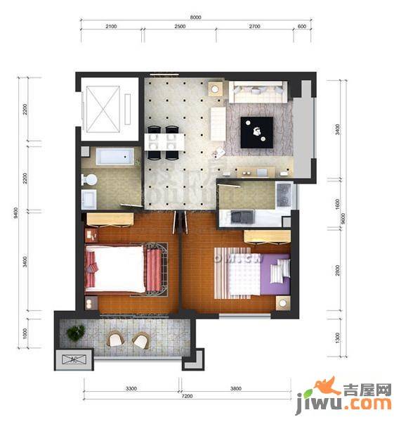 中海华侨城2室2厅1卫户型图