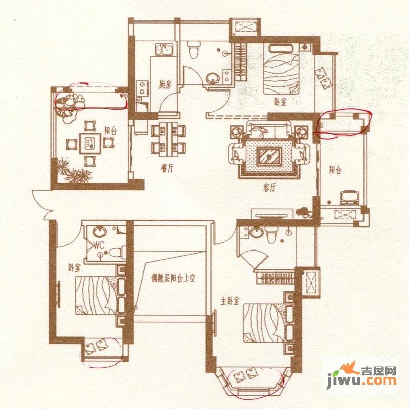 正荣润城3室2厅3卫119㎡户型图