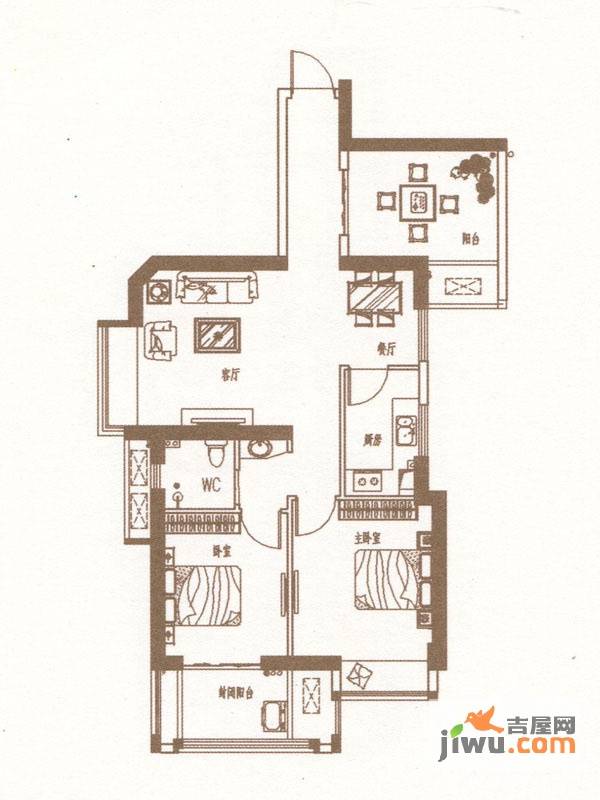 正荣润城2室1厅1卫90㎡户型图