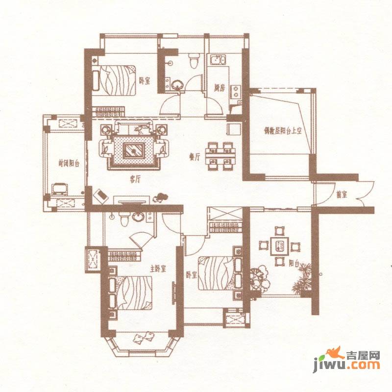 正荣润城3室2厅2卫120㎡户型图