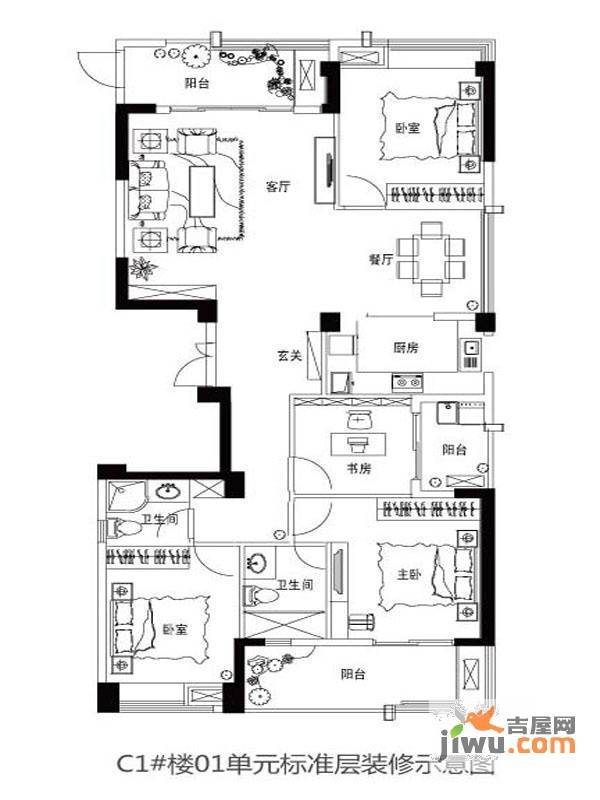 世欧上江城4室2厅2卫158㎡户型图