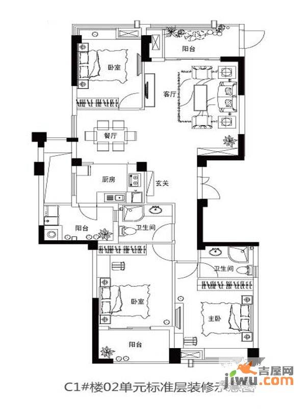 世欧上江城3室2厅2卫138㎡户型图