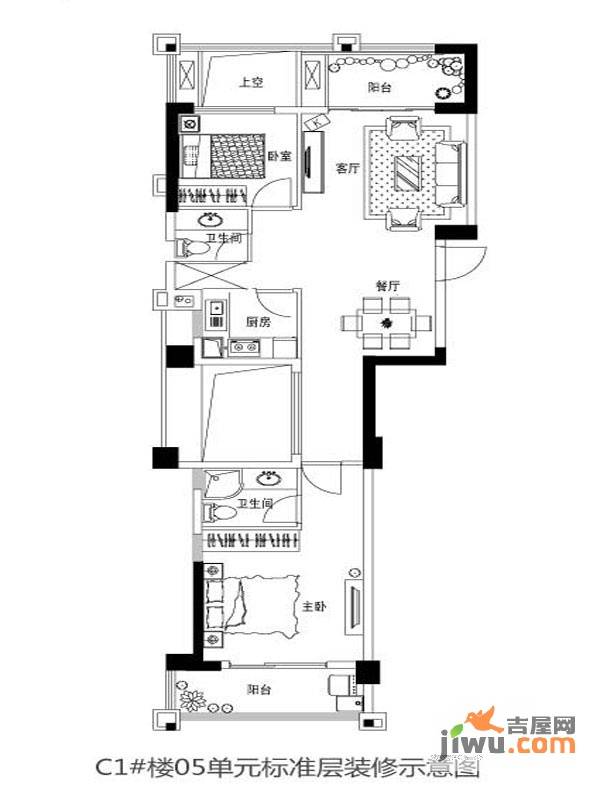 世欧上江城2室2厅2卫96㎡户型图