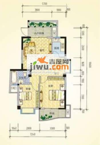 福晟钱隆金山2室2厅1卫74㎡户型图