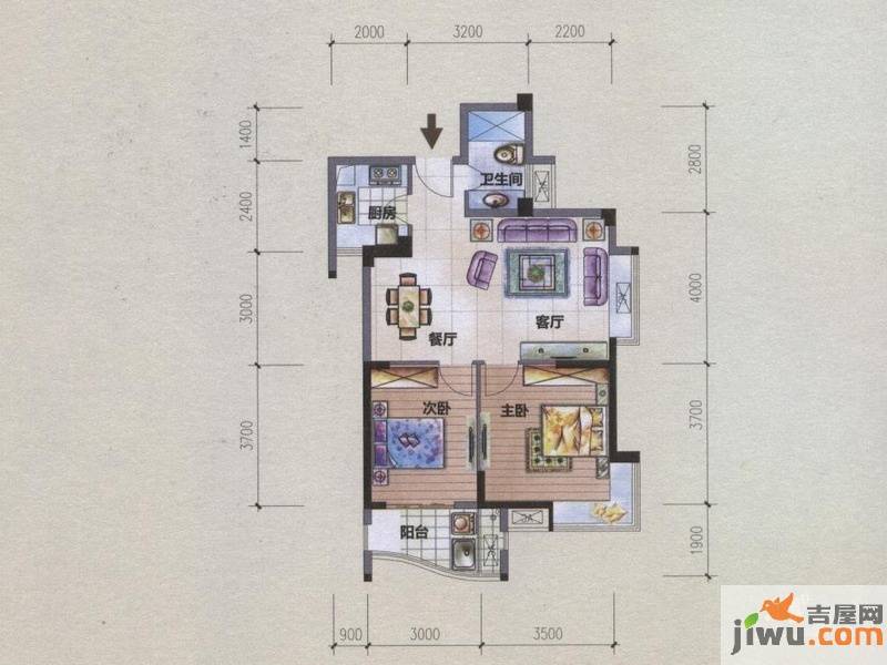 福晟钱隆金山2室2厅1卫78.9㎡户型图