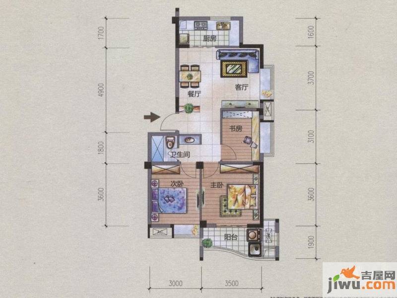 福晟钱隆金山3室2厅1卫85.3㎡户型图