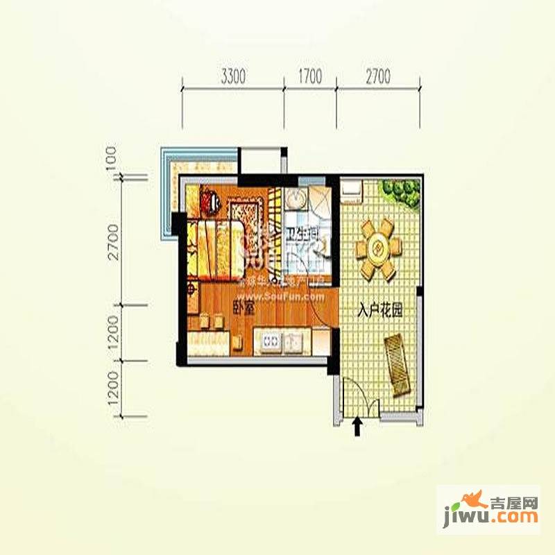 福晟钱隆御景1室1厅1卫33.5㎡户型图