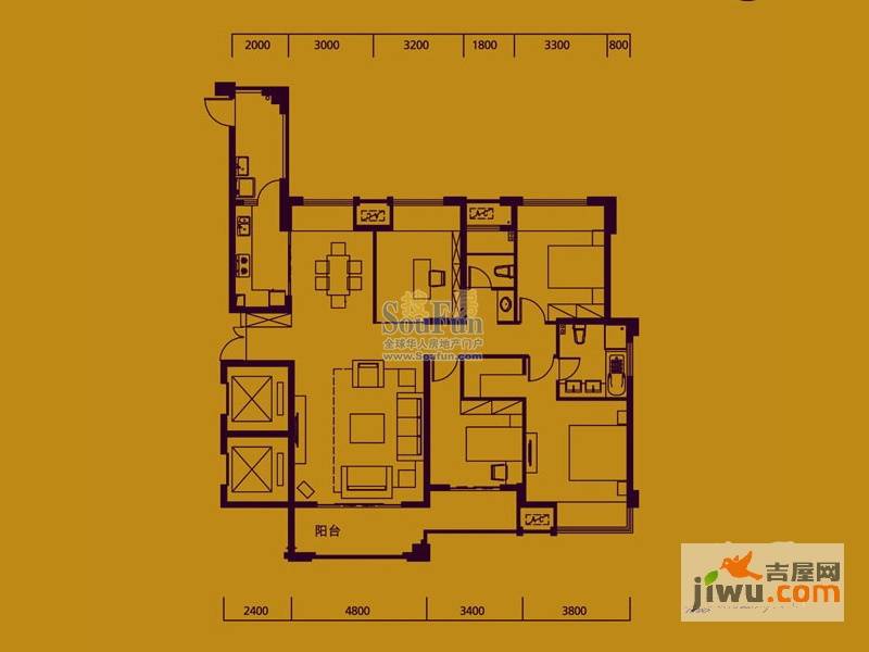 皇庭丹郡4室2厅2卫166㎡户型图