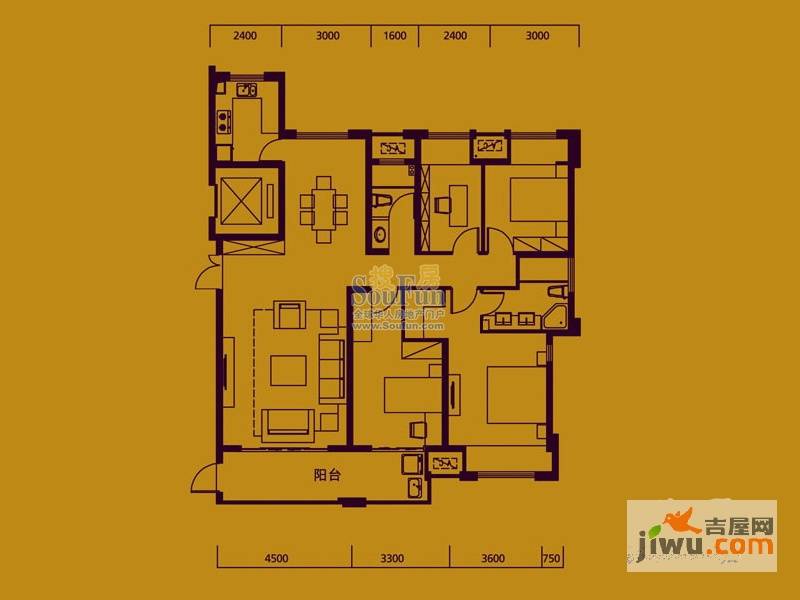 皇庭丹郡4室2厅2卫153㎡户型图