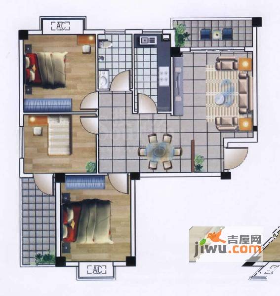 领秀新城3室2厅1卫96㎡户型图