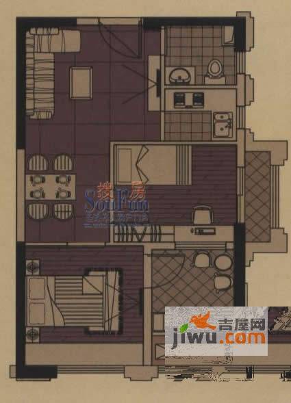 博仕后家园1室2厅1卫55.1㎡户型图