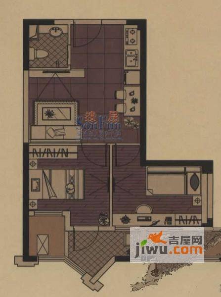 博仕后家园1室2厅1卫54.2㎡户型图