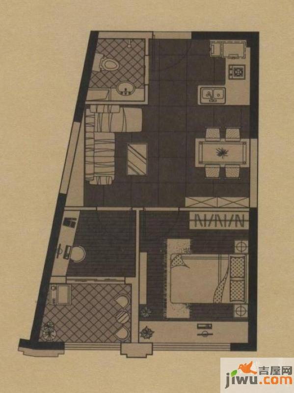 博仕后家园1室1厅1卫48㎡户型图