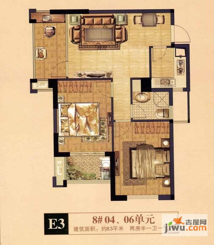 中庚帝国大苑3室1厅1卫83㎡户型图