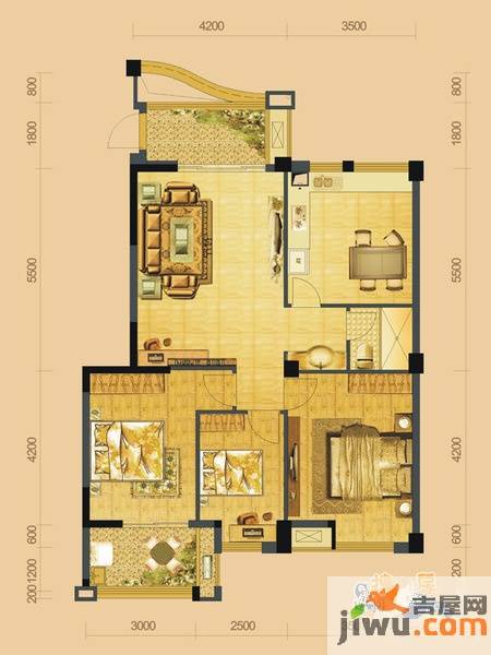 中庚帝国大苑3室2厅1卫96㎡户型图