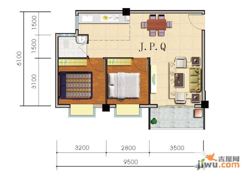 香堤雅院2室2厅1卫66.8㎡户型图