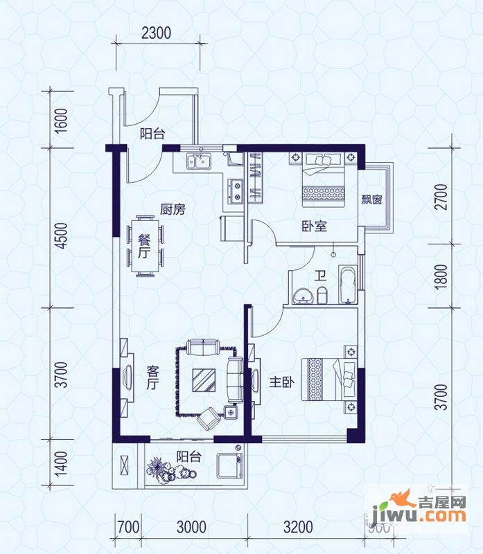 昌泰水立方2室2厅1卫75.9㎡户型图