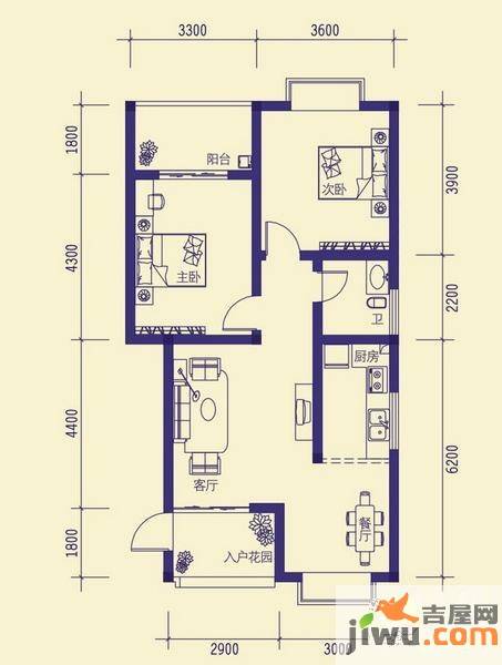 龙胤财富广场2室2厅1卫82.4㎡户型图