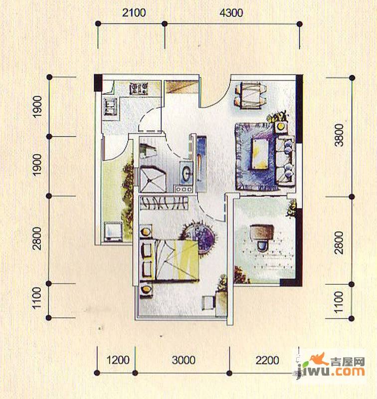 盛天果岭1室1厅1卫48.8㎡户型图