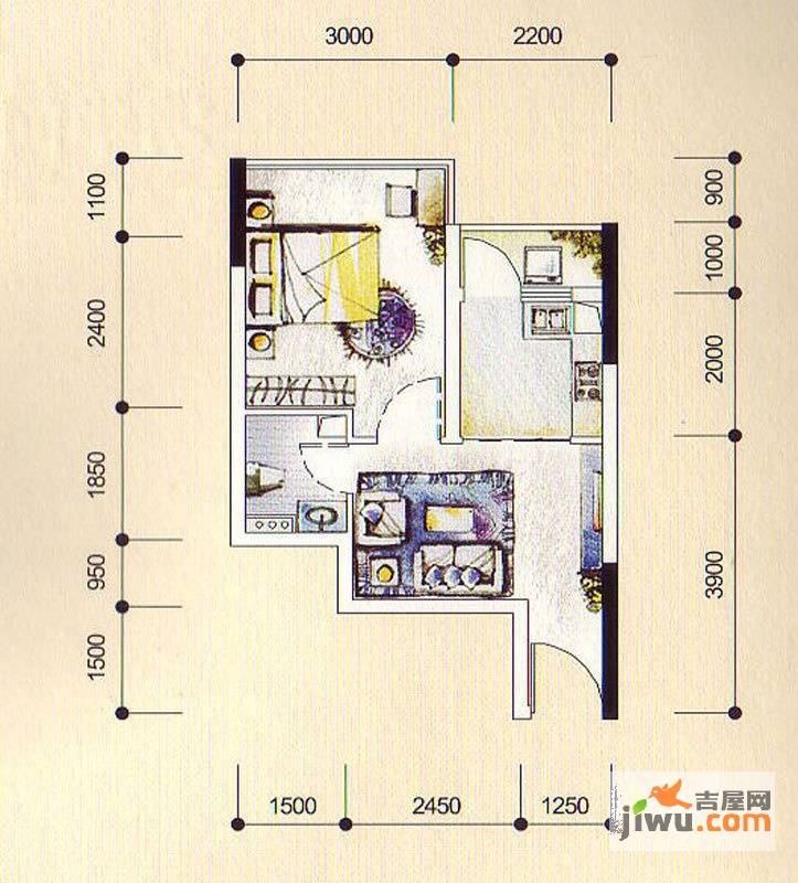 盛天果岭1室1厅1卫38.3㎡户型图