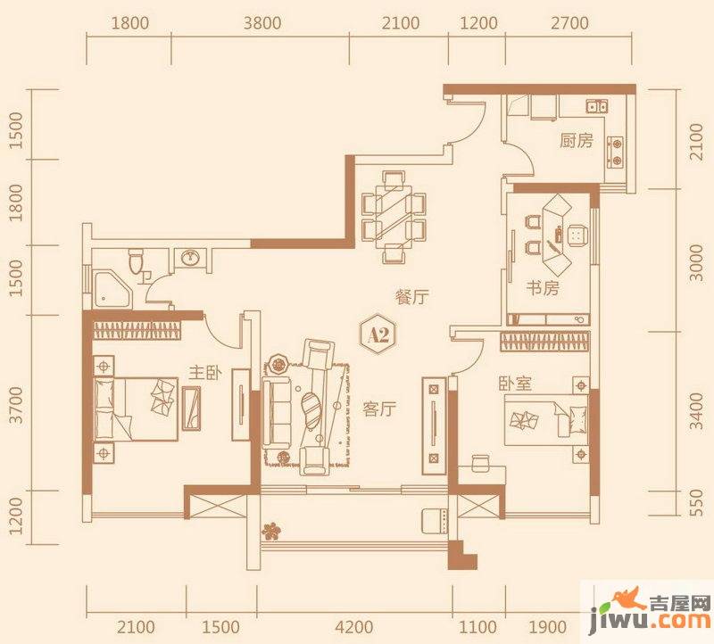 泛宇邕江一品3室2厅1卫98.4㎡户型图