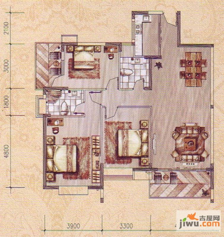 百花苑小区3室2厅2卫126.7㎡户型图