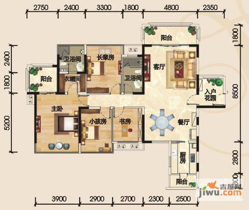 瀚林美筑3室2厅2卫140㎡户型图