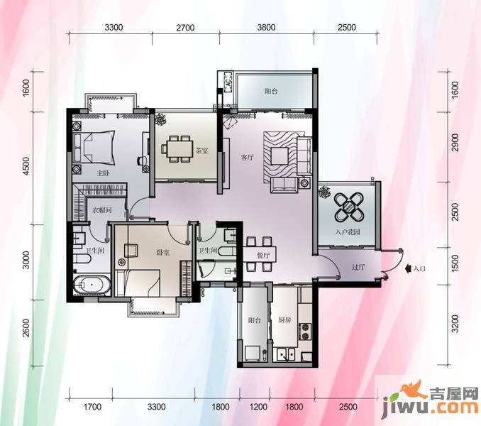 天域香格里拉2室2厅2卫104.1㎡户型图