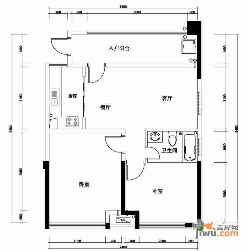 天域香格里拉2室2厅1卫86㎡户型图