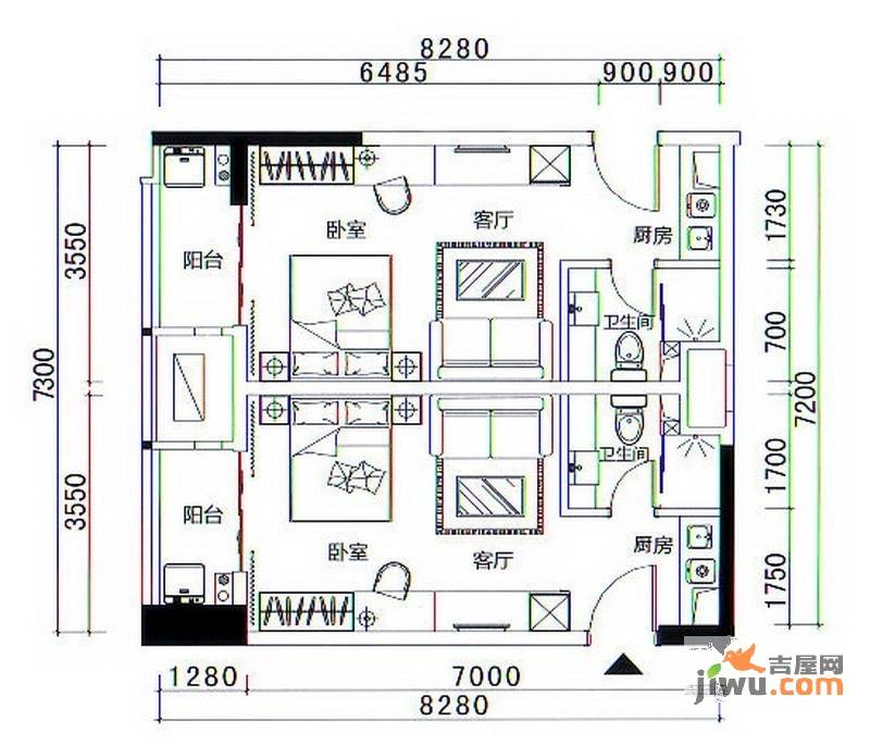 天域香格里拉1室0厅1卫37.4㎡户型图