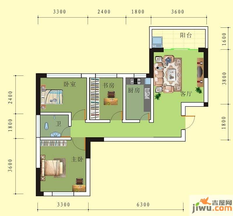 中房碧翠园3室2厅1卫78㎡户型图