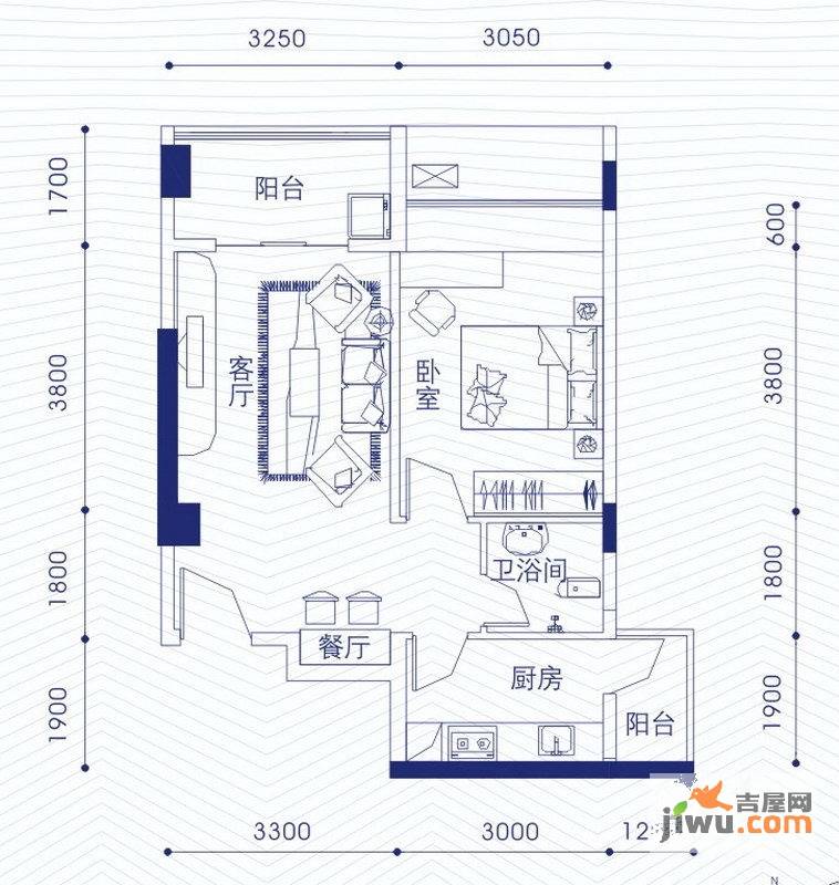 融昌邕江银座1室1厅1卫60.2㎡户型图