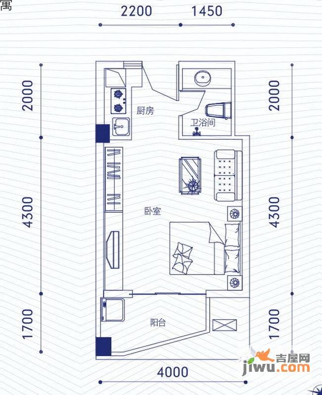 融昌邕江银座1室1厅1卫38.8㎡户型图