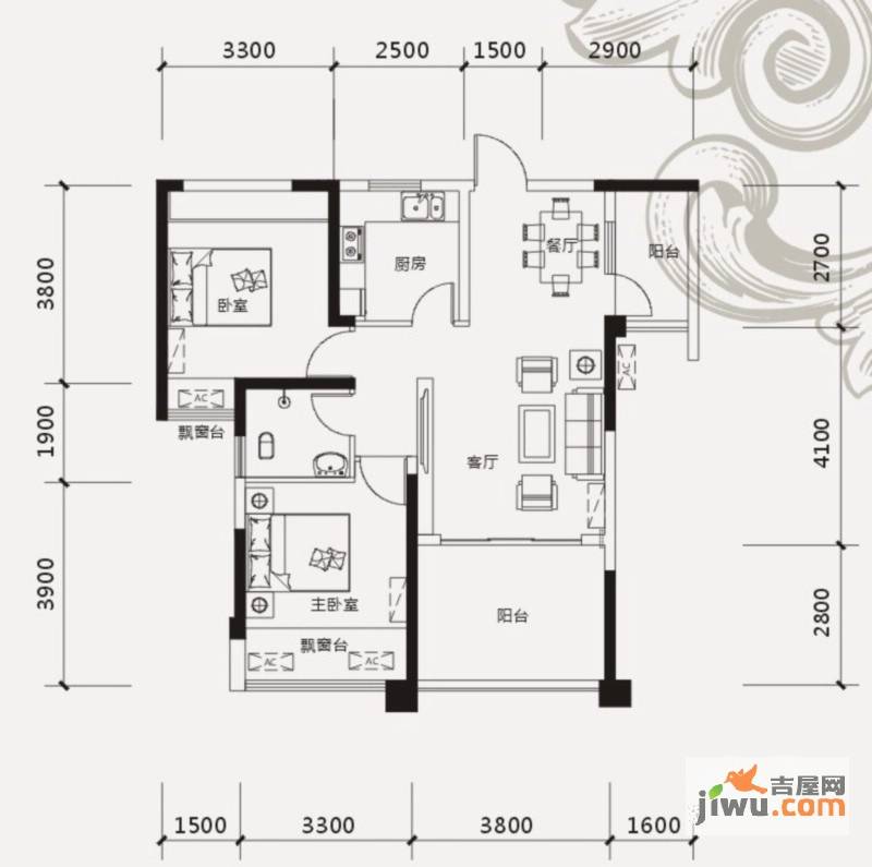 中国铁建凤岭山语城2室2厅1卫86㎡户型图