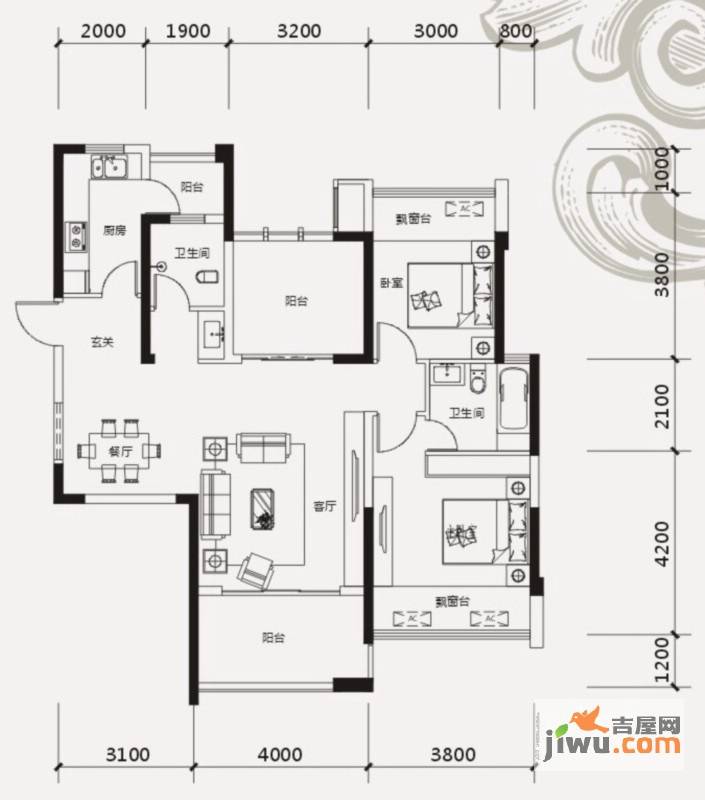 中国铁建凤岭山语城2室2厅2卫108㎡户型图