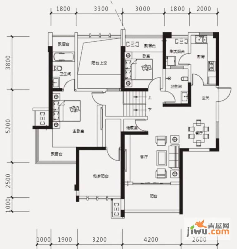 中国铁建凤岭山语城2室2厅2卫122㎡户型图