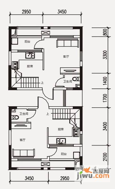 中国铁建凤岭山语城1室1厅2卫71㎡户型图