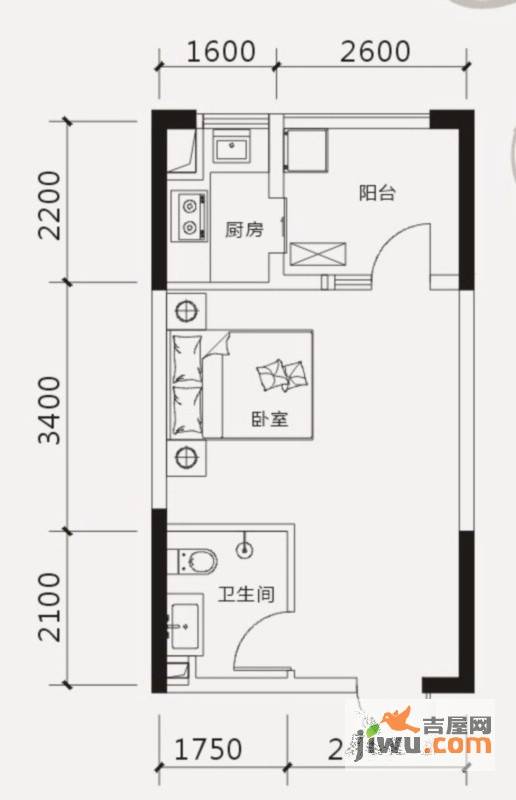 中国铁建凤岭山语城1室0厅1卫38㎡户型图