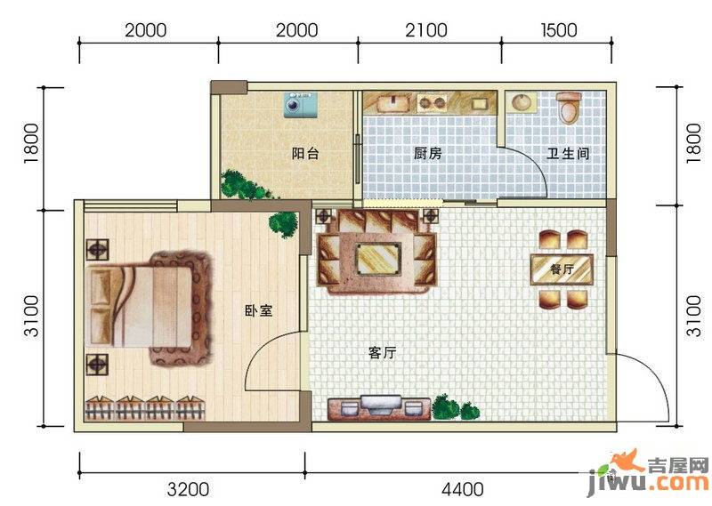 麒麟山1室1厅1卫40㎡户型图