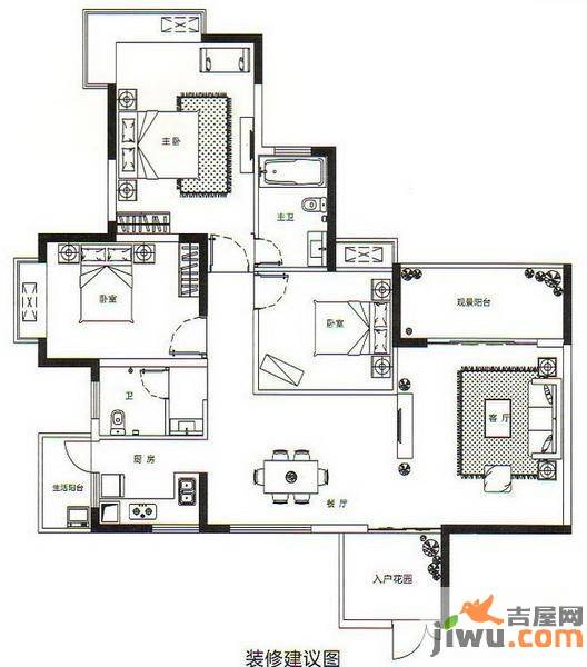 民发大观天下3室2厅2卫124.5㎡户型图