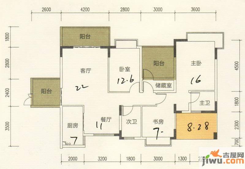 民发大观天下3室2厅2卫127.8㎡户型图