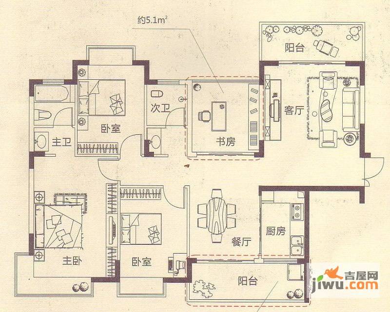 民发大观天下4室2厅2卫130.1㎡户型图