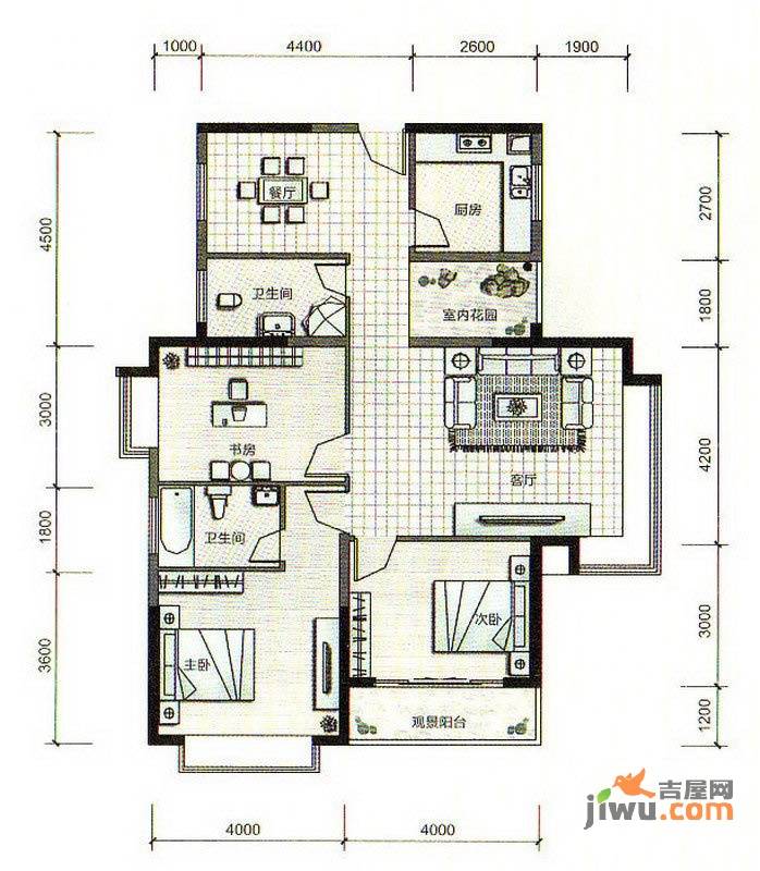 民发大观天下3室2厅2卫122.3㎡户型图