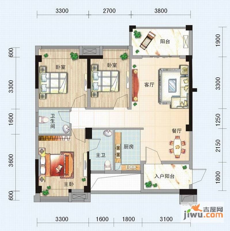 碧园南城故事3室2厅2卫103㎡户型图