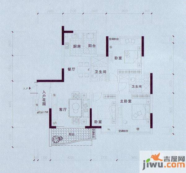 蓝山上城3室2厅2卫109.6㎡户型图